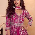 Luxury Rani Pink Heavy Embroidered Chinon Palazzo Suit  Dupatta for Women