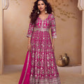 Luxury Rani Pink Heavy Embroidered Chinon Palazzo Suit  Dupatta for Women