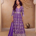 Beautiful Purple Heavy Embroidered Chinon Palazzo Suit Dupatta for Women