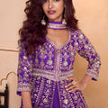 Beautiful Purple Heavy Embroidered Chinon Palazzo Suit Dupatta for Women