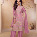 Luxury Pink Chinon Heavy Embroidery Work Palazzo Suit Dupatta for Women