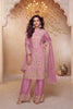 Luxury Pink Chinon Heavy Embroidery Work Palazzo Suit Dupatta for Women
