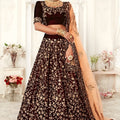 Elegant Maroon Heavy Embroidered Velvet Bridal Lehenga Choli with Soft Net Dupatta