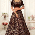 Elegant Maroon Heavy Embroidered Velvet Bridal Lehenga Choli with Soft Net Dupatta