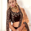 Elegant Maroon Heavy Embroidered Velvet Bridal Lehenga Choli with Soft Net Dupatta