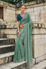 Sea Green Designer Saree with Embellished Border Teal Blouse 