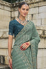 Sea Green Designer Saree with Embellished Border Teal Blouse
