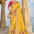Mustard Yellow Silk Saree with Heavy Ready Blouse 