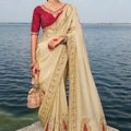 Designer Cream Silk Saree with Ready Matching Blouse