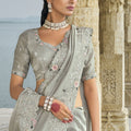 Grey Silk Saree with Designer Lace Border Matching Blouse