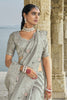 Grey Silk Saree with Designer Lace Border Matching Blouse