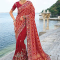Designer Red Banarasi Silk Saree Wedding Wear 