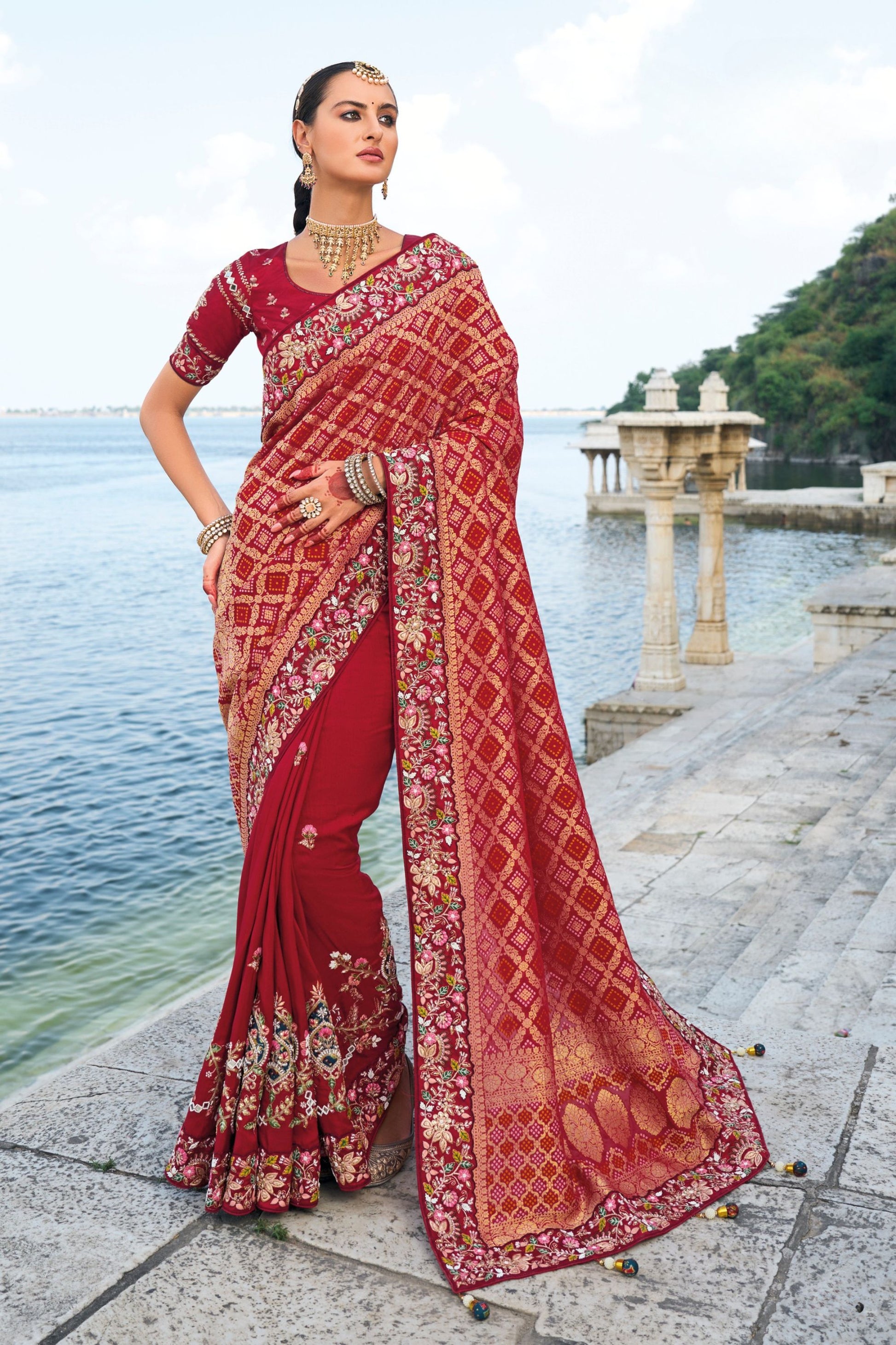 Designer Red Banarasi Silk Saree Wedding Wear 