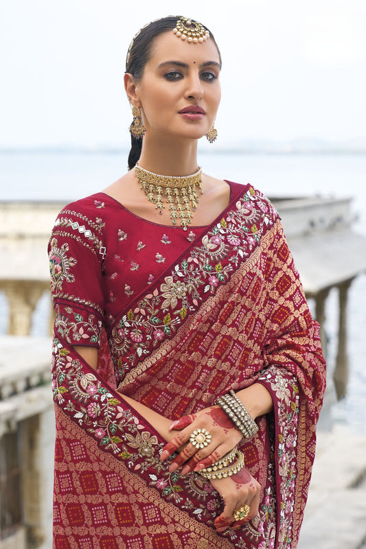 Designer Red Banarasi Silk Saree Wedding Wear