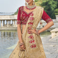 Beige Banarasi Silk Saree with Red Blouse Wedding Wear Saree