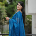Royal Blue Organza Saree Embroidered Border Designer Blouse