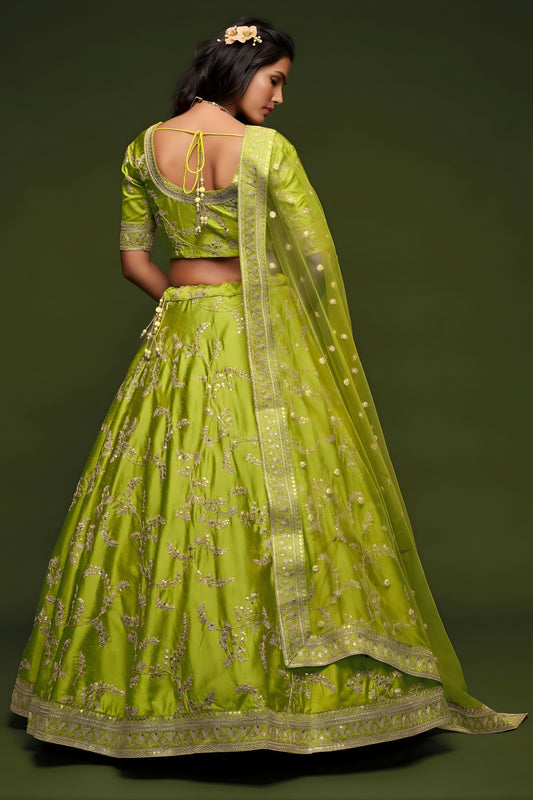 Beautiful Green Art Silk Heavy Embroidered Lehenga Choli with Soft Net Dupatta for Wedding