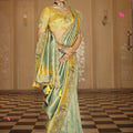 Mustard Yellow Sage Green Silk Blend Designer Saree and Tassel Pallu 