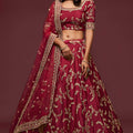 Stunning Maroon Art Silk Heavy Embroidered Lehenga Choli with Soft Net Dupatta for Wedding