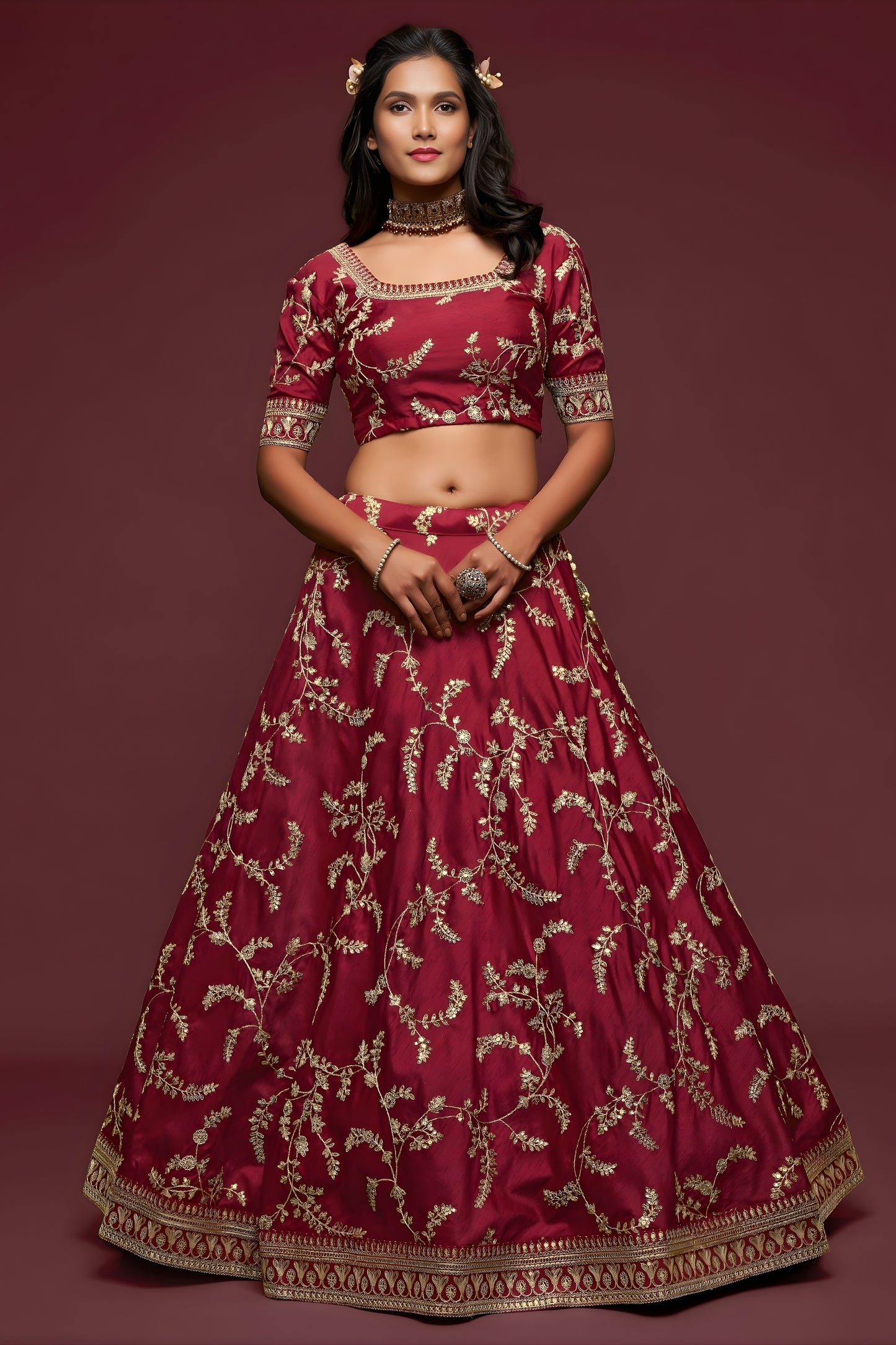 Stunning Maroon Art Silk Heavy Embroidered Lehenga Choli with Soft Net Dupatta for Wedding