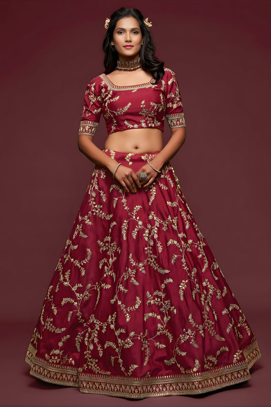 Stunning Maroon Art Silk Heavy Embroidered Lehenga Choli with Soft Net Dupatta for Wedding