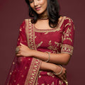 Stunning Maroon Art Silk Heavy Embroidered Lehenga Choli with Soft Net Dupatta for Wedding