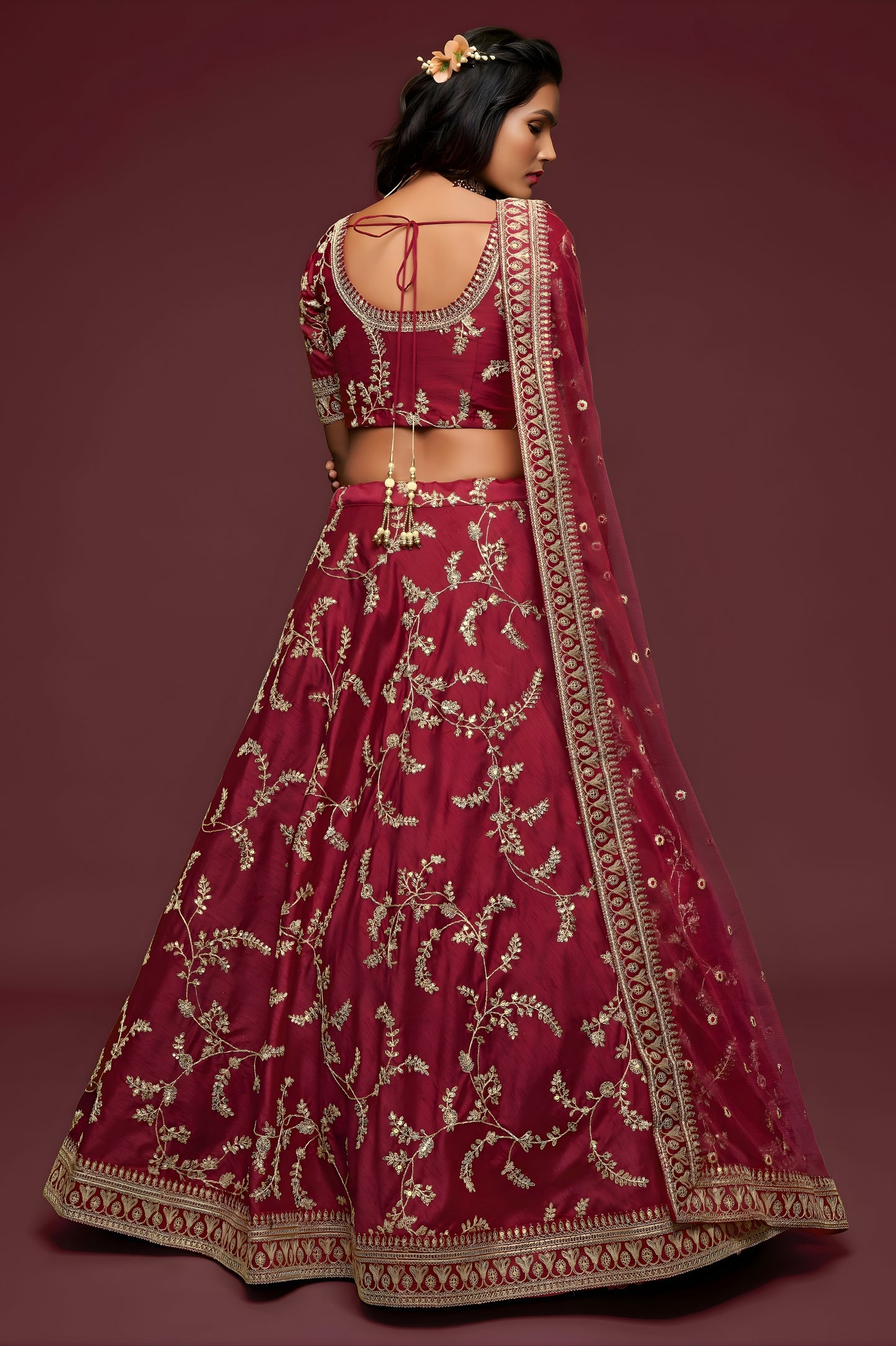 Stunning Maroon Art Silk Heavy Embroidered Lehenga Choli with Soft Net Dupatta for Wedding