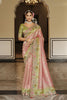  Pink Olive Green Silk Blend Designer Saree Embroidery Border 