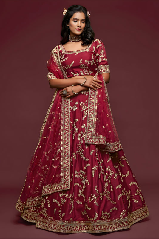 Stunning Maroon Art Silk Heavy Embroidered Lehenga Choli with Soft Net Dupatta for Wedding