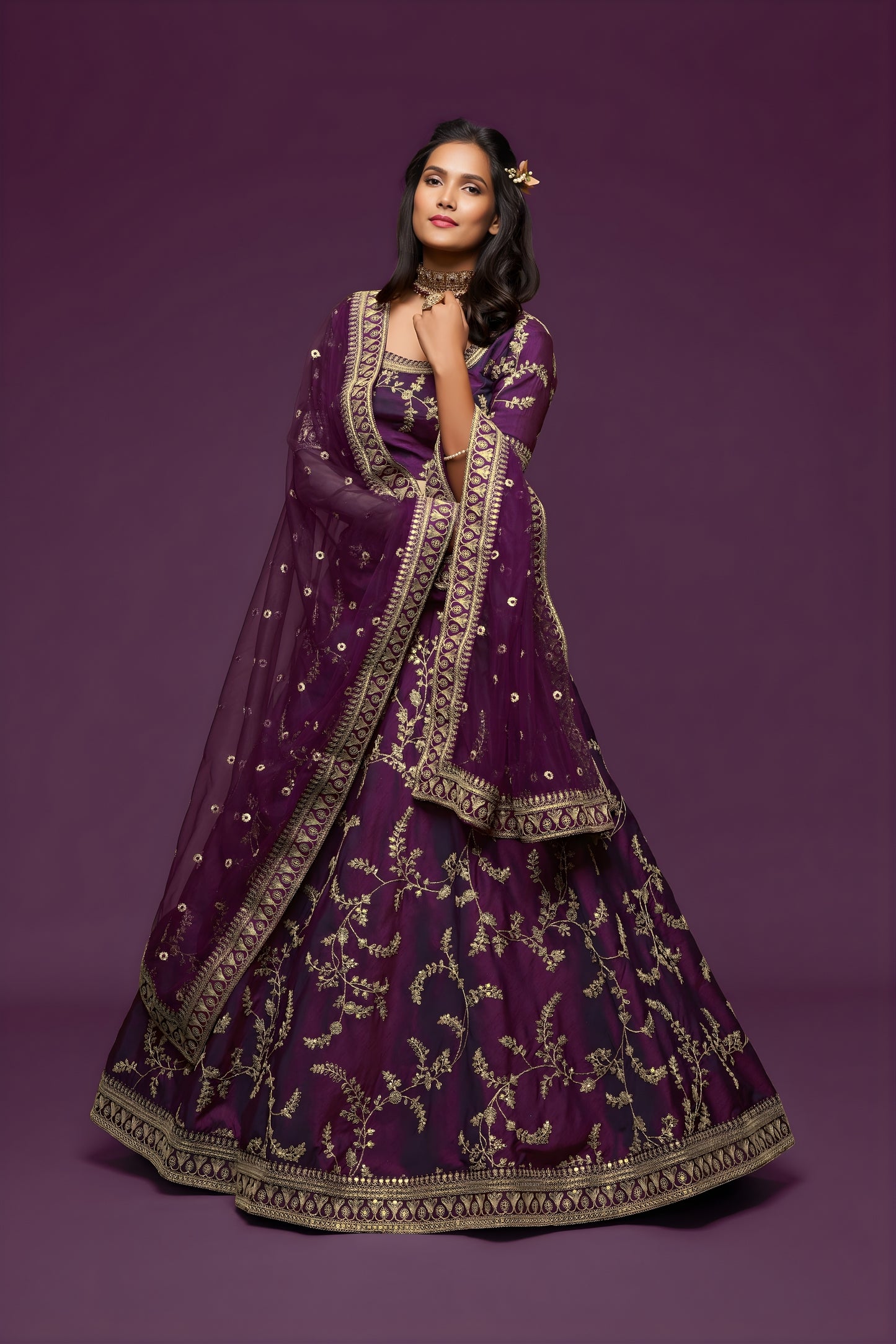 Stylish Purple Art Silk Heavy Embroidered Lehenga Choli with Soft Net Dupatta for Wedding