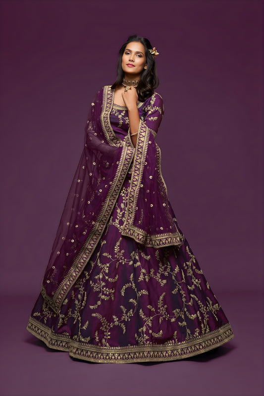 Stylish Purple Art Silk Heavy Embroidered Lehenga Choli with Soft Net Dupatta for Wedding