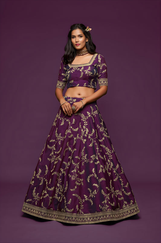 Stylish Purple Art Silk Heavy Embroidered Lehenga Choli with Soft Net Dupatta for Wedding