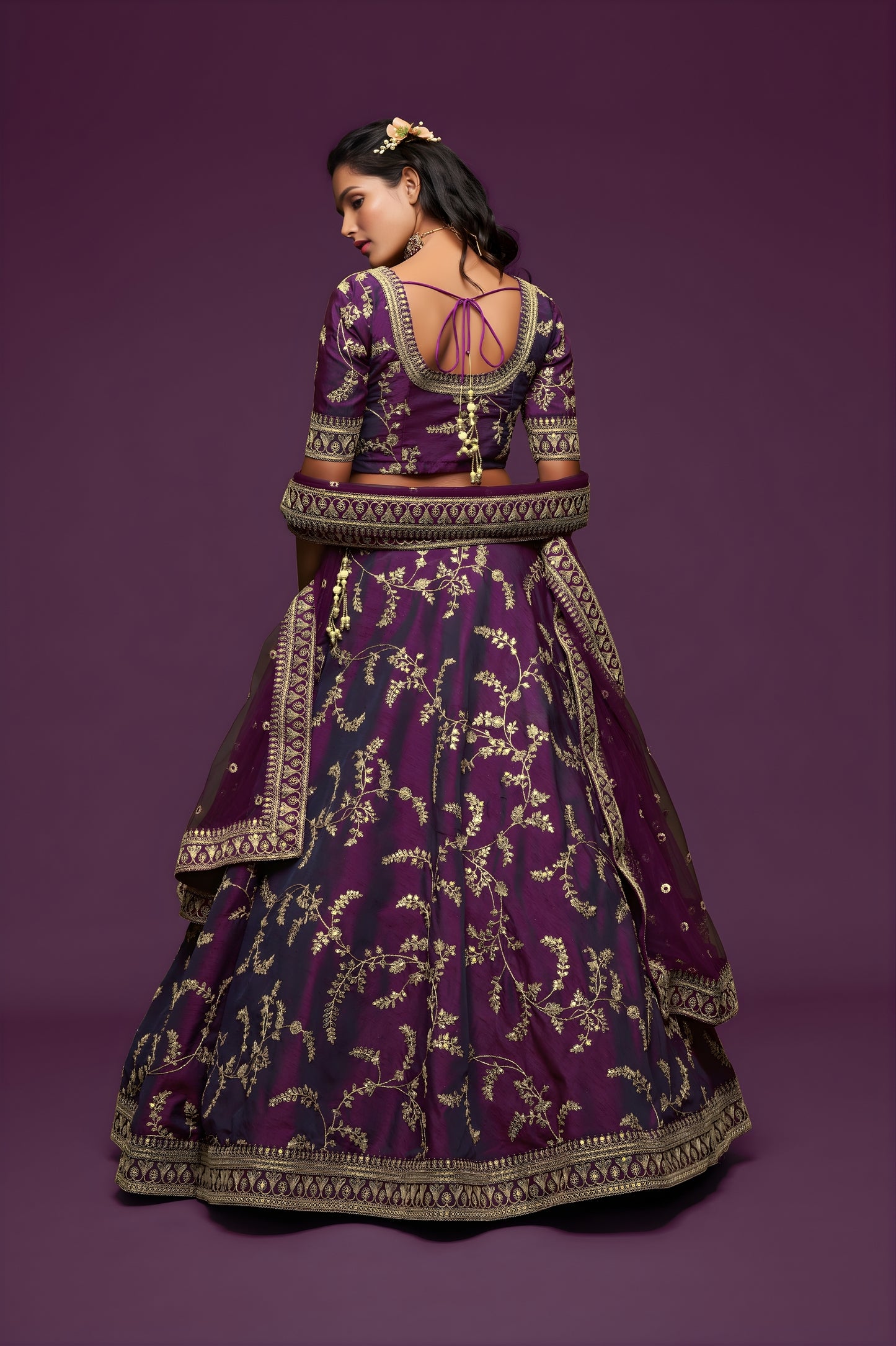 Stylish Purple Art Silk Heavy Embroidered Lehenga Choli with Soft Net Dupatta for Wedding