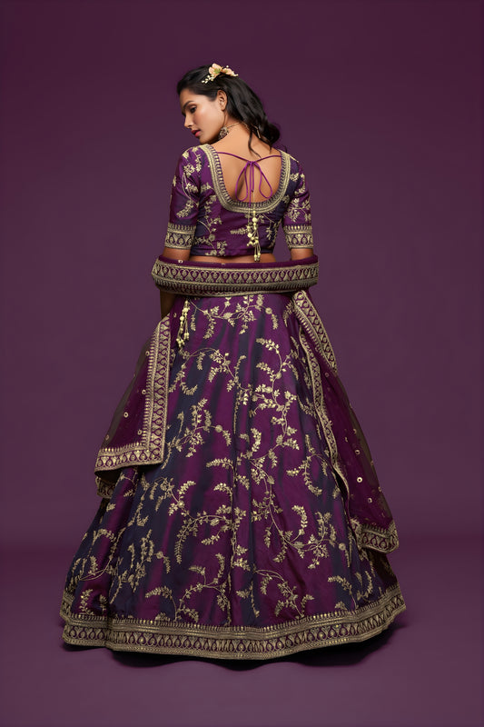 Stylish Purple Art Silk Heavy Embroidered Lehenga Choli with Soft Net Dupatta for Wedding