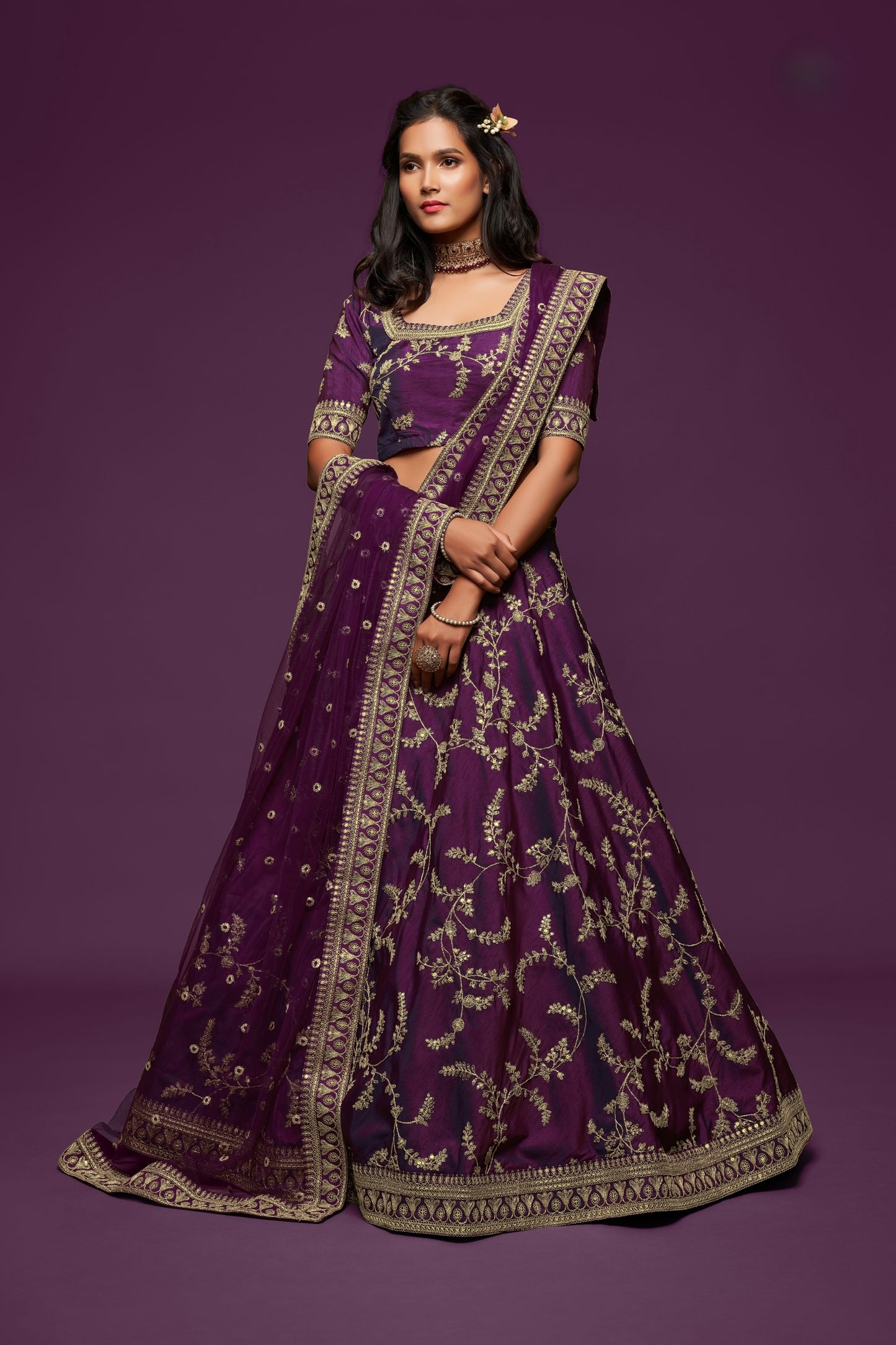 Stylish Purple Art Silk Heavy Embroidered Lehenga Choli with Soft Net Dupatta for Wedding