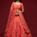 Amazing Peach Pink Art Silk Heavy Embroidered Lehenga Choli with Soft Net Dupatta for Wedding