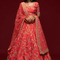 Amazing Peach Pink Art Silk Heavy Embroidered Lehenga Choli with Soft Net Dupatta for Wedding