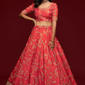 Amazing Peach Pink Art Silk Heavy Embroidered Lehenga Choli with Soft Net Dupatta for Wedding