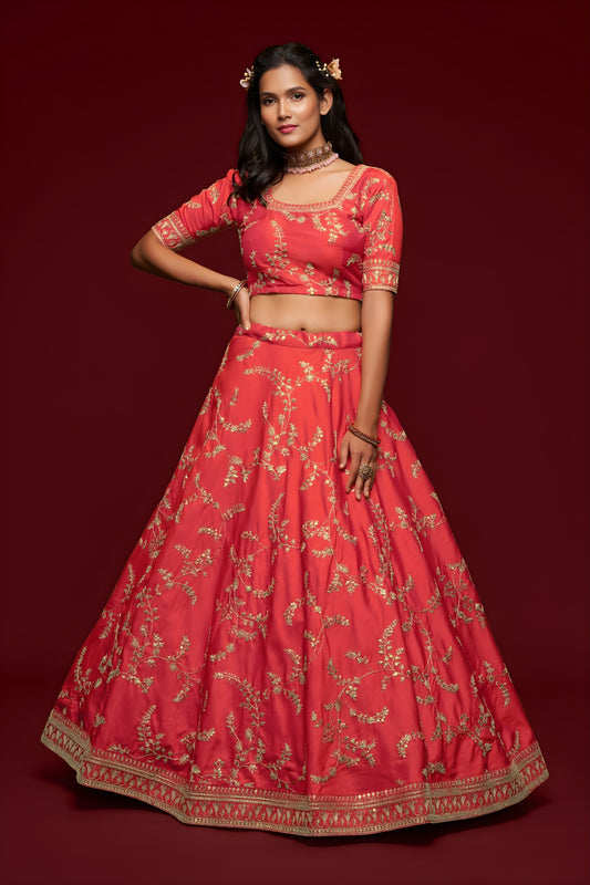 Amazing Peach Pink Art Silk Heavy Embroidered Lehenga Choli with Soft Net Dupatta for Wedding