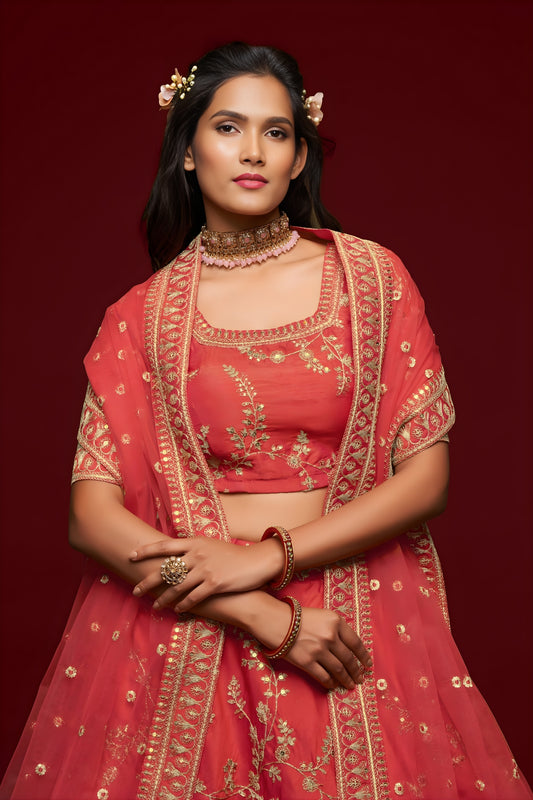 Amazing Peach Pink Art Silk Heavy Embroidered Lehenga Choli with Soft Net Dupatta for Wedding