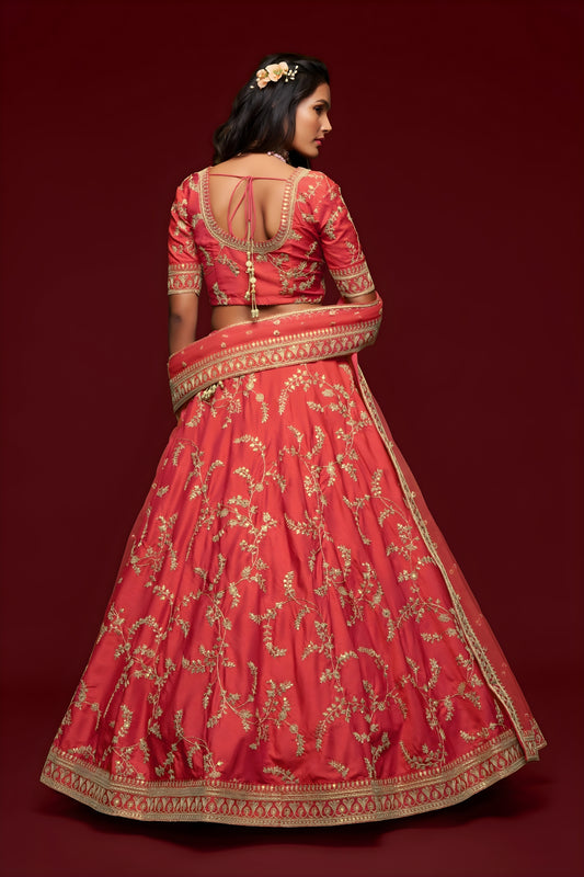 Amazing Peach Pink Art Silk Heavy Embroidered Lehenga Choli with Soft Net Dupatta for Wedding