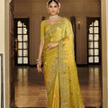 Olive Mustard Green Silk Blend Designer Saree with Heavy Embroidery Border