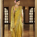 Olive Mustard Green Silk Blend Designer Saree with Heavy Embroidery Border