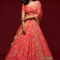 Amazing Peach Pink Art Silk Heavy Embroidered Lehenga Choli with Soft Net Dupatta for Wedding