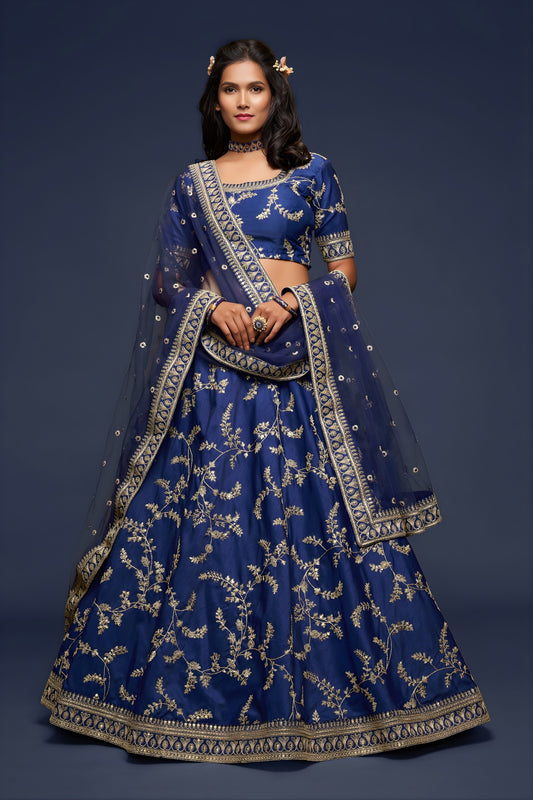 Elegant Royal Blue Art Silk Heavy Embroidered Lehenga Choli with Soft Net Dupatta for Wedding