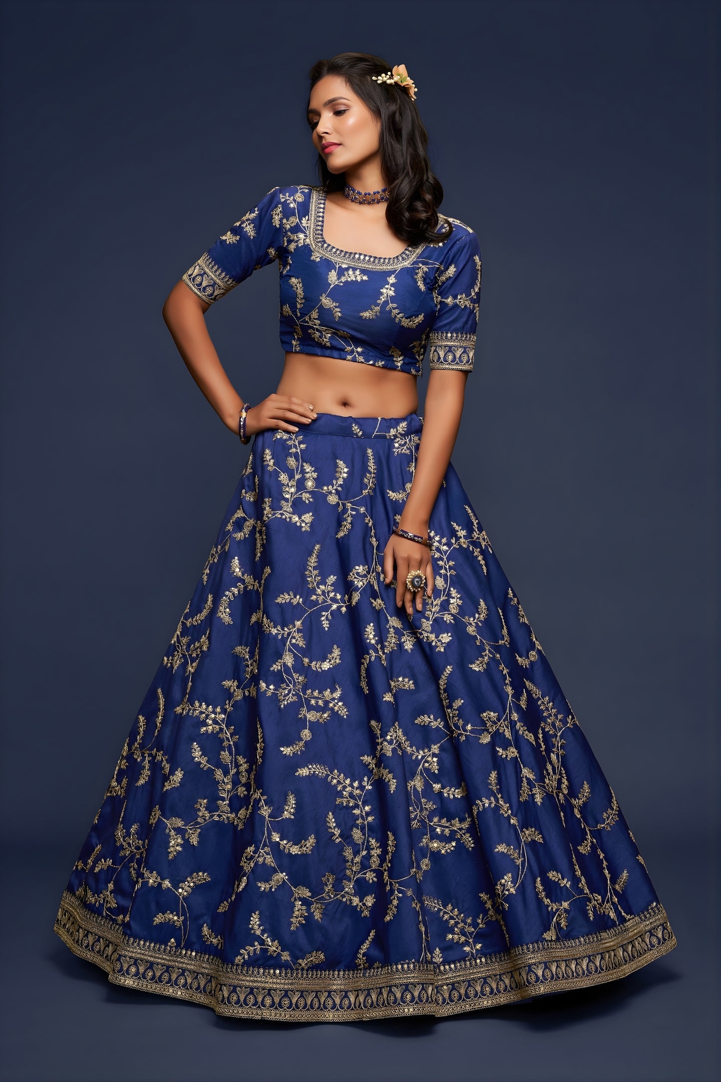 Elegant Royal Blue Art Silk Heavy Embroidered Lehenga Choli with Soft Net Dupatta for Wedding