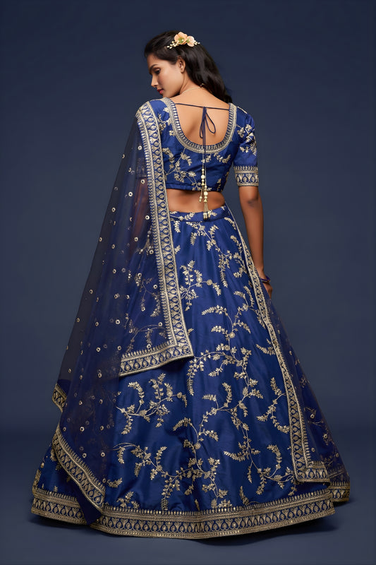 Elegant Royal Blue Art Silk Heavy Embroidered Lehenga Choli with Soft Net Dupatta for Wedding
