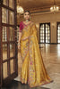 Golden Yellow Silk Blend Designer Saree with Maroon Blouse 