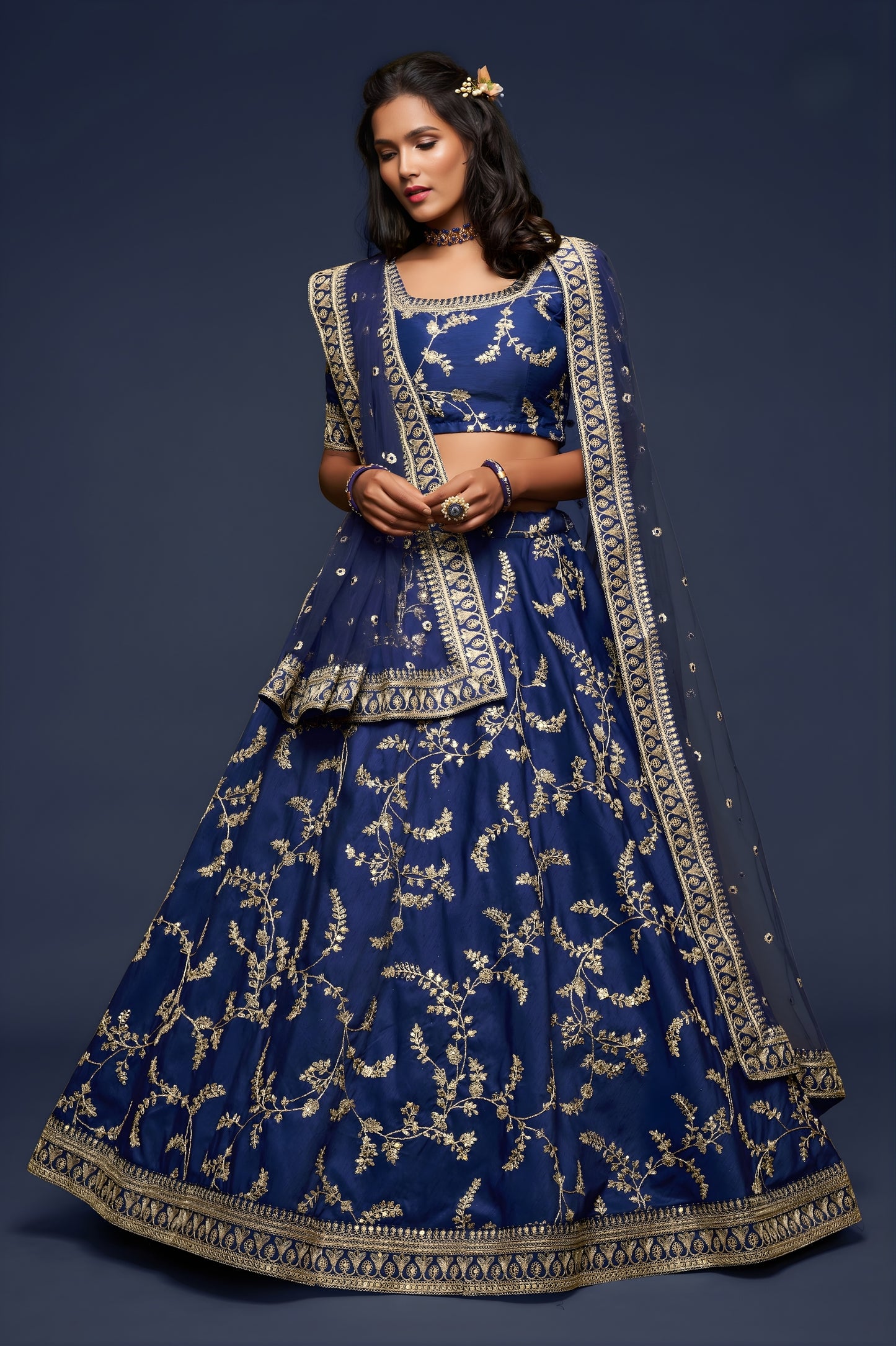 Elegant Royal Blue Art Silk Heavy Embroidered Lehenga Choli with Soft Net Dupatta for Wedding