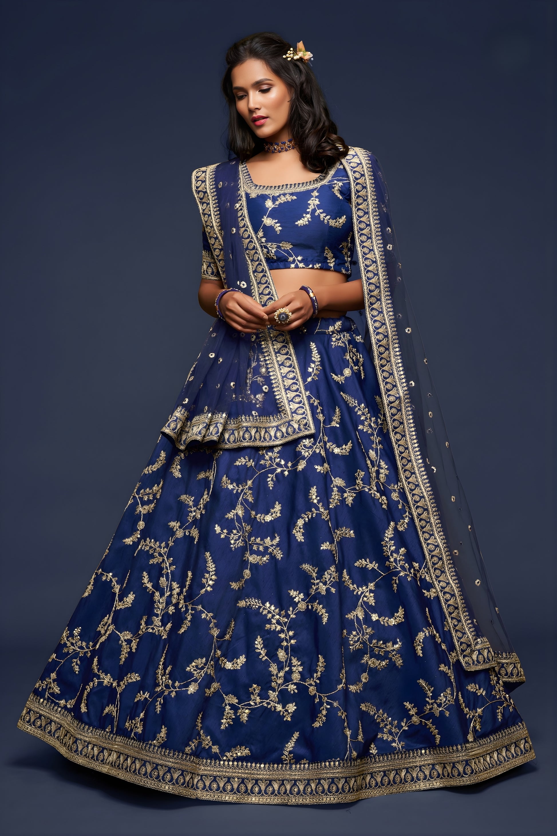 Elegant Royal Blue Art Silk Heavy Embroidered Lehenga Choli with Soft Net Dupatta for Wedding